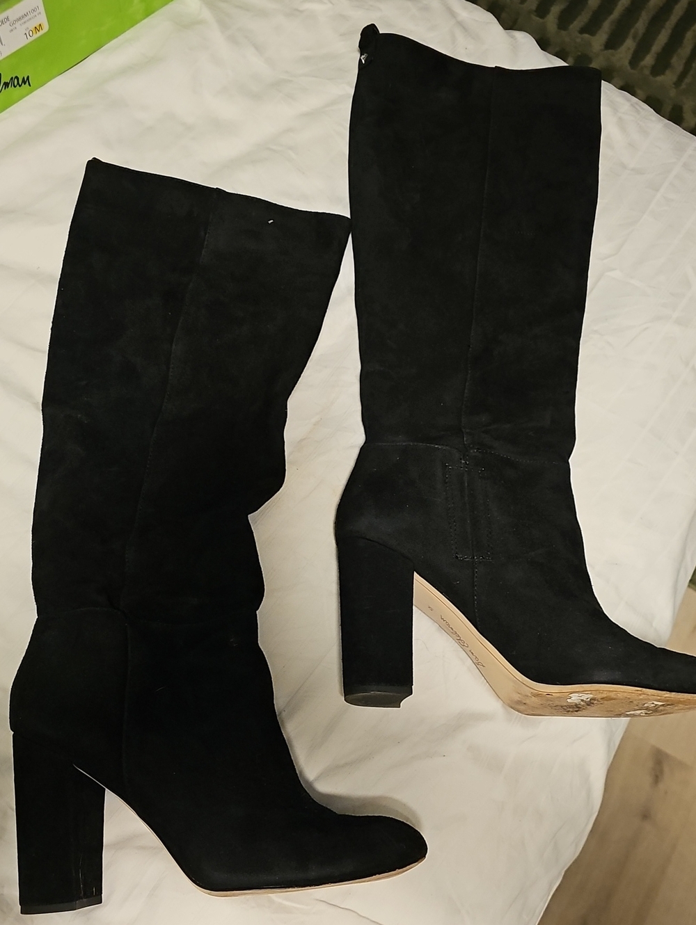 Sam Edelman Black Suede Knee-High Block Heel Boots